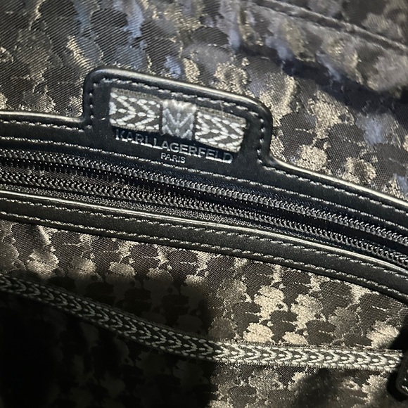 Karl Lagerfeld Paris Large Tote Black Silver Handles and Shoulder Strap - Picture 10 of 13